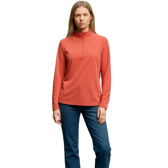 Bold Spirit Small Coral Red Athletic Pullover Top V-Neck Ruched Lined Collar - Picture 1 of 13